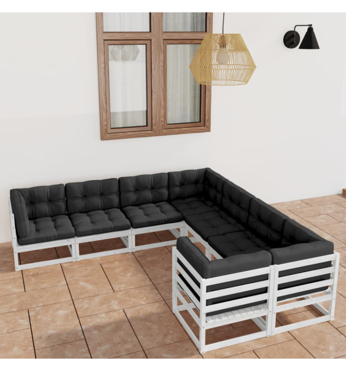 Salon de jardin avec coussins 8 pcs blanc bois de pin massif | Mobilier & Déco