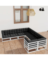 Salon de jardin avec coussins 8 pcs blanc bois de pin massif | Mobilier & Déco