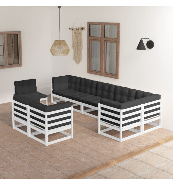Salon de jardin 9 pcs avec coussins Bois de pin massif | Mobilier & Déco