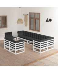 Salon de jardin 9 pcs avec coussins Bois de pin massif | Mobilier & Déco
