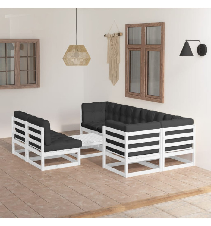 Salon de jardin 8 pcs avec coussins Bois de pin massif | Mobilier & Déco