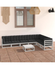 Salon de jardin avec coussins 8 pcs blanc bois de pin massif | Mobilier & Déco