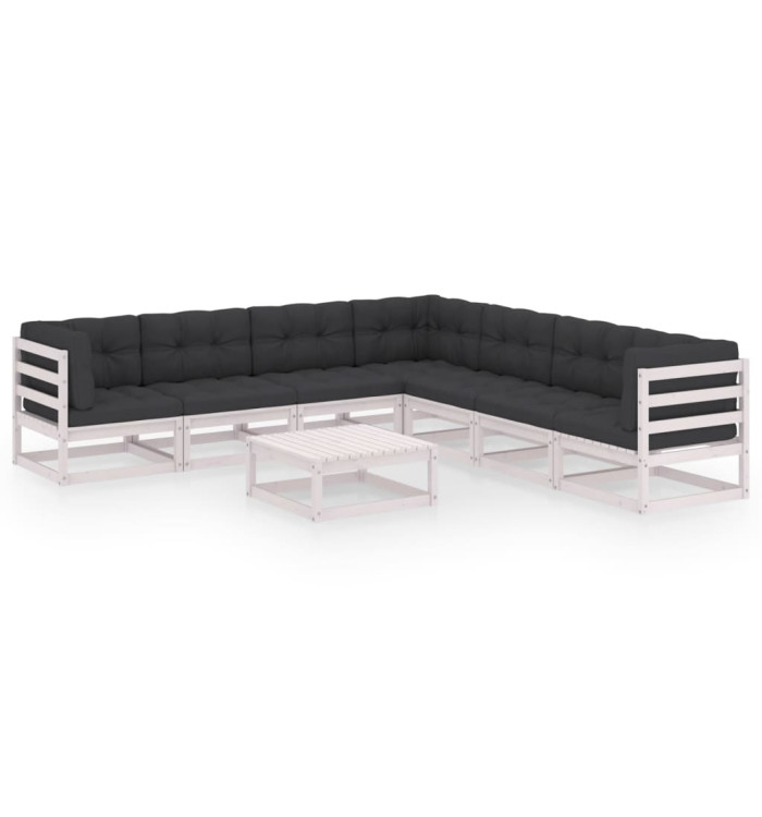 Salon de jardin avec coussins 8 pcs blanc bois de pin massif | Mobilier & Déco