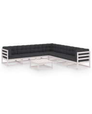 Salon de jardin avec coussins 8 pcs blanc bois de pin massif | Mobilier & Déco