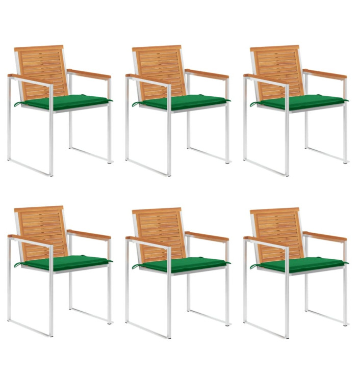 Chaises de jardin lot de 6 avec coussins Bois d'acacia solide | Mobilier & Déco