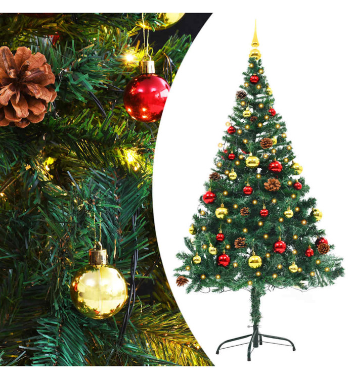Arbre de Noël artificiel pré-éclairé avec boules vert 150 cm | Mobilier & Déco