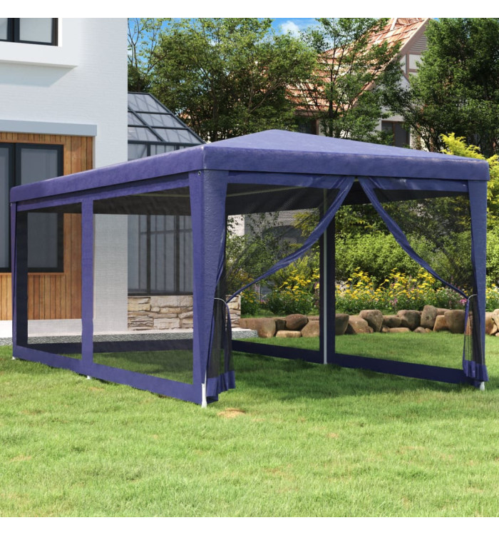 Tente de fête avec 6 parois latérales en maille Bleu 3x6 m PEHD | Mobilier & Déco