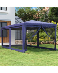Tente de fête avec 6 parois latérales en maille Bleu 3x6 m PEHD | Mobilier & Déco