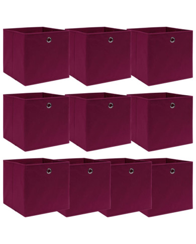 Boîtes de rangement 10 pcs Rouge foncé 32x32x32 cm Tissu | Mobilier & Déco