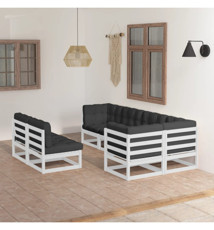 Salon de jardin 7 pcs avec coussins Bois de pin massif | Mobilier & Déco