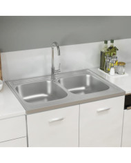 Évier de cuisine à double lavabo argenté 800x600x155 mm inox | Mobilier & Déco