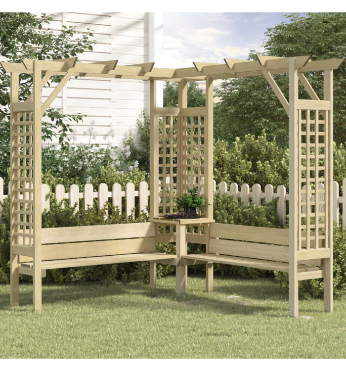 Pergola d'angle avec banc Bois de pin imprégné | Mobilier & Déco