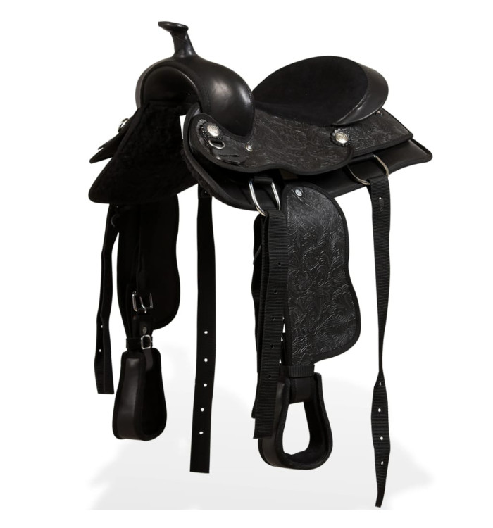 Selle, bridon et col de poitrine Cuir véritable 13 po Noir | Mobilier & Déco