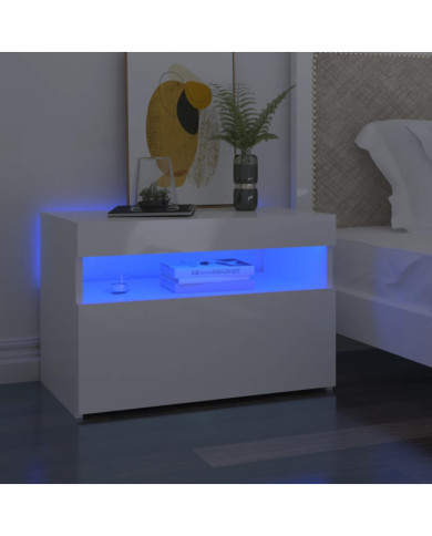 Tables de chevet lumières LED 2 pcs blanc brillant 60x35x40 cm | Mobilier & Déco