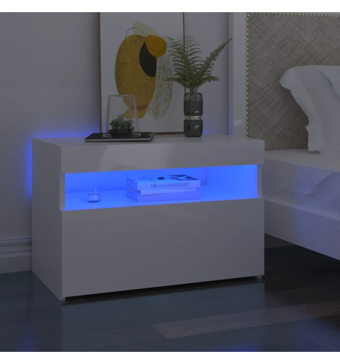 Tables de chevet lumières LED 2 pcs blanc brillant 60x35x40 cm | Mobilier & Déco