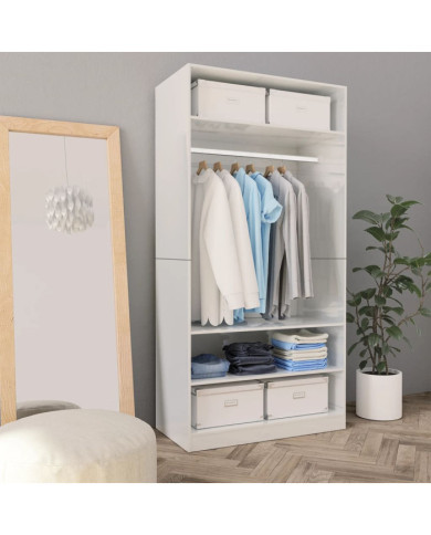 Garde-robe Blanc brillant 100x50x200 cm Bois d'ingénierie | Mobilier & Déco