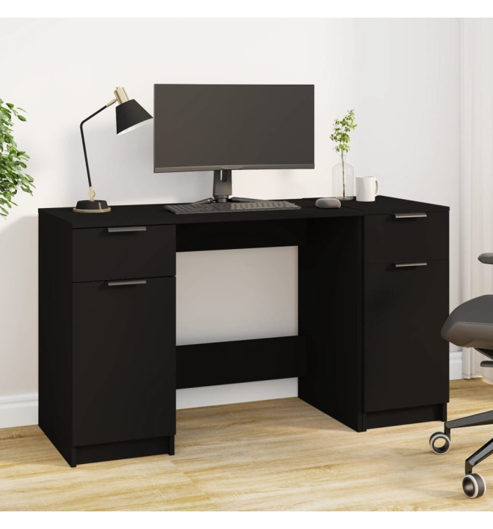 Bureau avec armoire latérale Noir Bois d'ingénierie | Mobilier & Déco