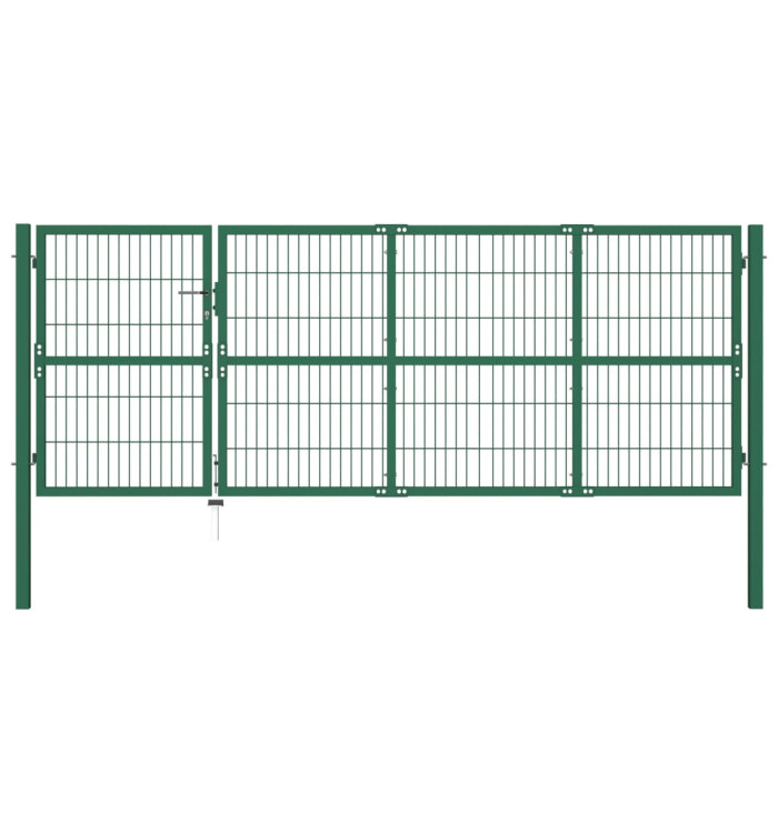 Portail de clôture de jardin avec poteaux 350x120 cm Acier Vert | Mobilier & Déco