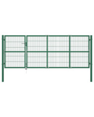 Portail de clôture de jardin avec poteaux 350x120 cm Acier Vert | Mobilier & Déco