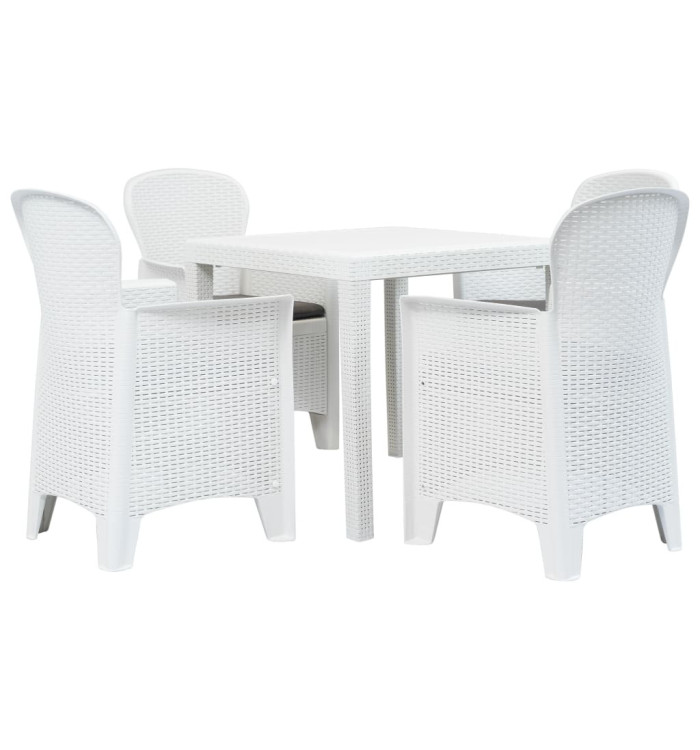 Ensemble à manger d'extérieur 5pcs Plastique Blanc Aspect rotin | Mobilier & Déco