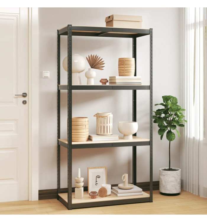 Étagère de rangement 4 niveaux Anthracite Acier bois ingénierie | Mobilier & Déco