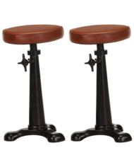 Tabourets de bar lot de 2 marron cuir véritable et fonte | Mobilier & Déco