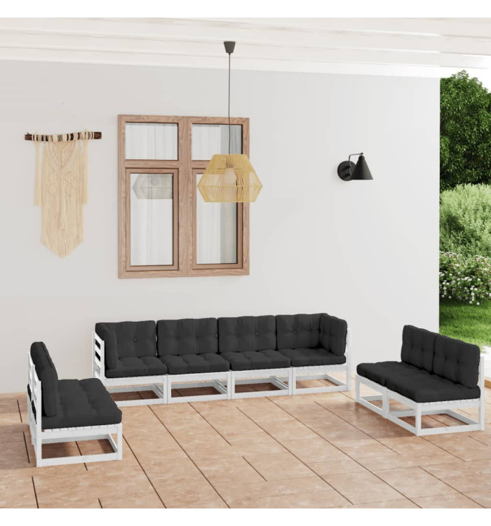 Salon de jardin 8 pcs avec coussins Bois de pin massif | Mobilier & Déco