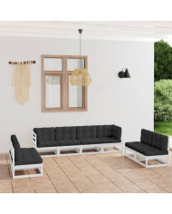 Salon de jardin 8 pcs avec coussins Bois de pin massif | Mobilier & Déco