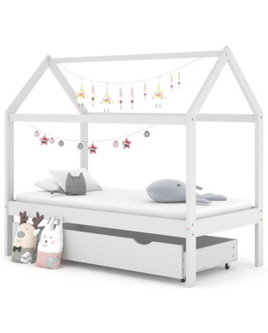 Cadre de lit enfant avec tiroir blanc bois pin massif 80x160 cm | Mobilier & Déco