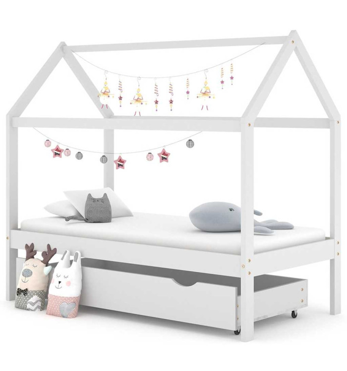 Cadre de lit enfant avec tiroir blanc bois pin massif 80x160 cm | Mobilier & Déco