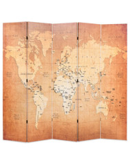 Cloison de séparation pliable 200 x 170 cm Carte du monde Jaune | Mobilier & Déco