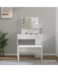 Ensemble de coiffeuse avec LED Blanc brillant Bois d'ingénierie | Mobilier & Déco