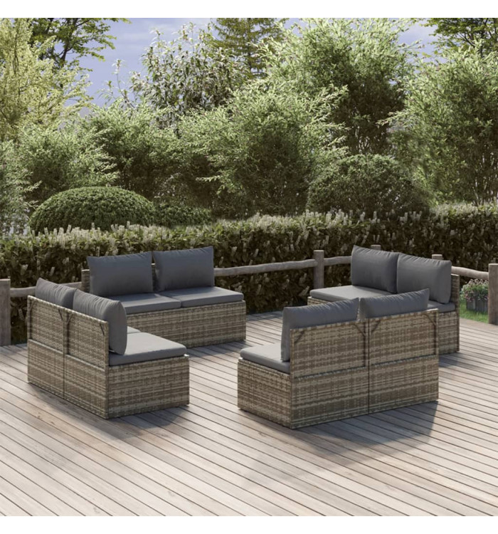 Canapés centraux de jardin 8 pcs Gris 57x57x56 cm Poly rotin | Mobilier & Déco