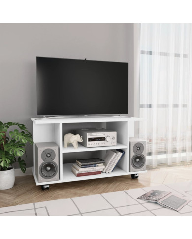 Meuble TV avec roulettes blanc 80x40x45 cm bois d'ingénierie | Mobilier & Déco