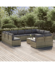 Salon de jardin 12 pcs avec coussins Gris Résine tressée | Mobilier & Déco