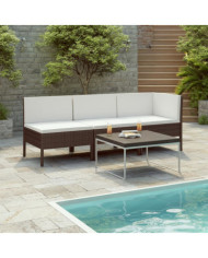 Salon de jardin 3 pcs avec coussins Résine tressée Marron | Mobilier & Déco