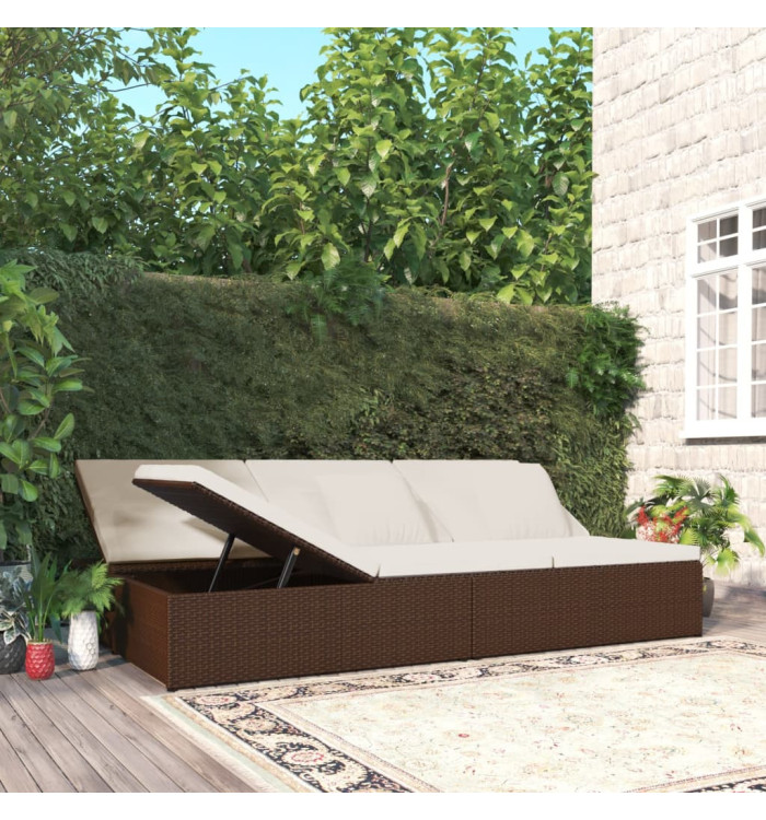 Transat convertible avec coussins Résine tressée Marron | Mobilier & Déco