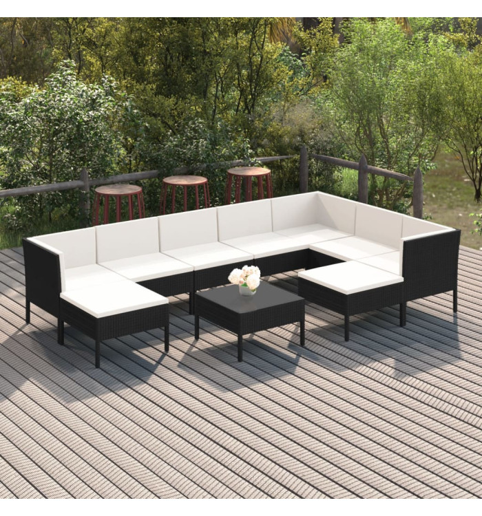Salon de jardin 10 pcs avec coussins Résine tressée Noir | Mobilier & Déco