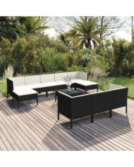 Salon de jardin 11 pcs avec coussins Résine tressée Noir | Mobilier & Déco
