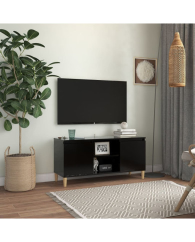 Meuble TV avec pieds en bois massif Noir 103,5x35x50 cm | Mobilier & Déco