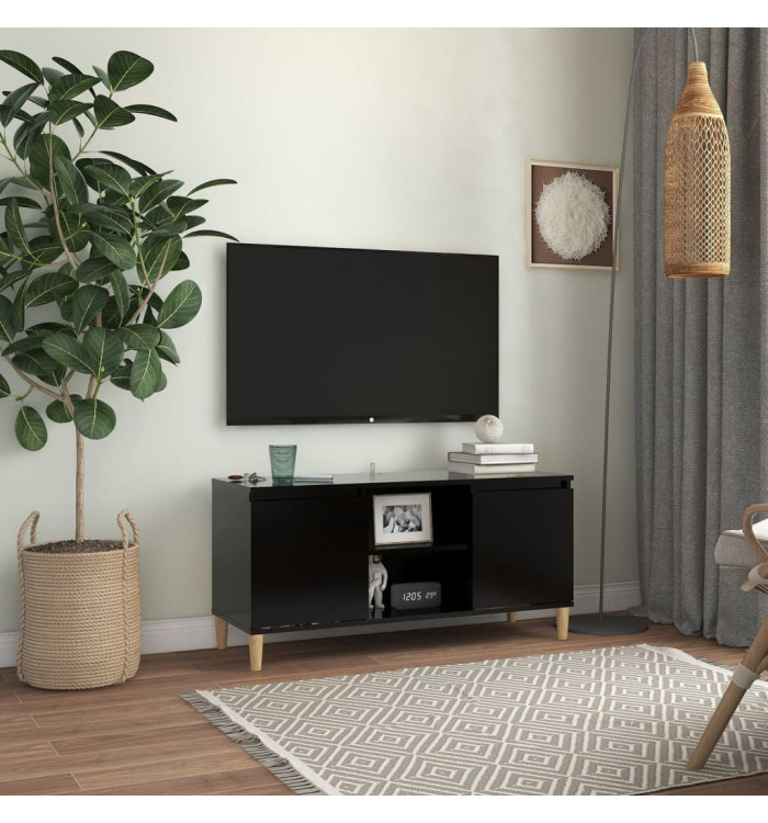 Meuble TV avec pieds en bois massif Noir 103,5x35x50 cm | Mobilier & Déco