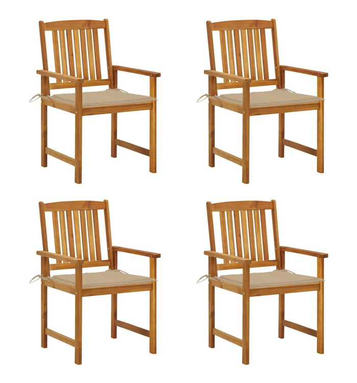 Chaises de jardin avec coussins lot de 4 Bois d'acacia massif | Mobilier & Déco