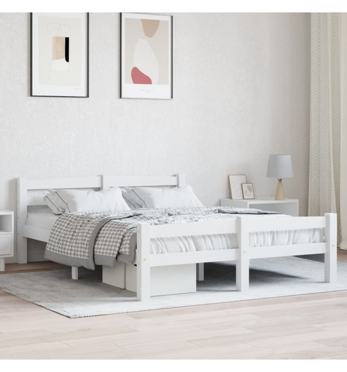 Cadre de lit sans matelas blanc bois de pin massif 120x200 cm | Mobilier & Déco