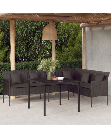 Canapé de jardin en forme de L et coussins noir résine tressée | Mobilier & Déco