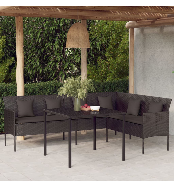 Canapé de jardin en forme de L et coussins noir résine tressée | Mobilier & Déco