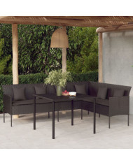 Canapé de jardin en forme de L et coussins noir résine tressée | Mobilier & Déco