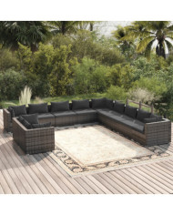 Salon de jardin 11 pcs avec coussins Gris Résine tressée | Mobilier & Déco