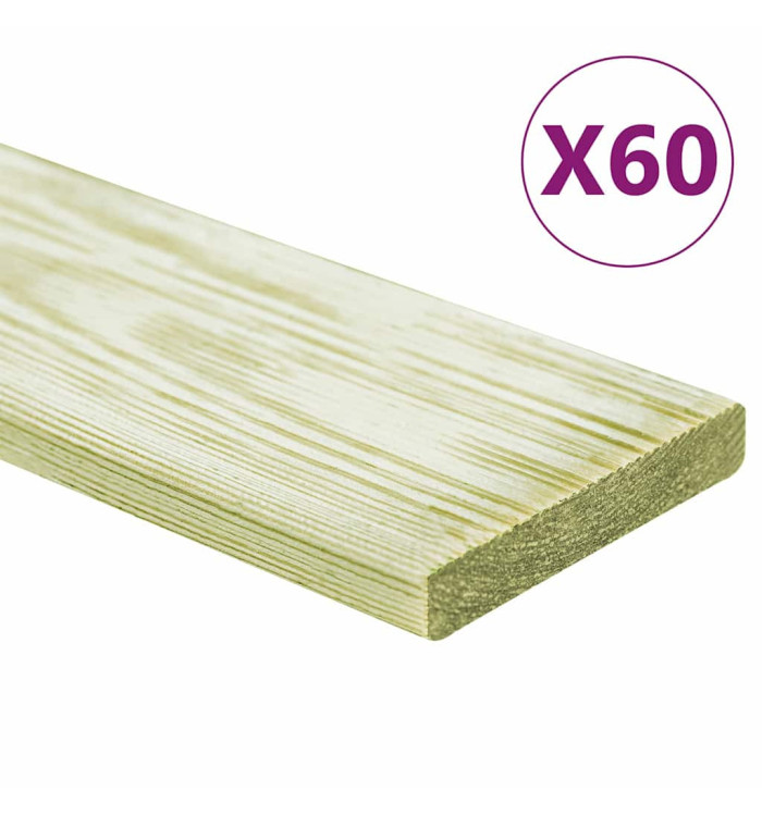 Panneaux de terrasse 60 pcs 7,2 m² 1 m Pin massif imprégné | Mobilier & Déco