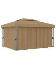 Tonnelle avec rideau 4x3 m Taupe Aluminium | Mobilier & Déco