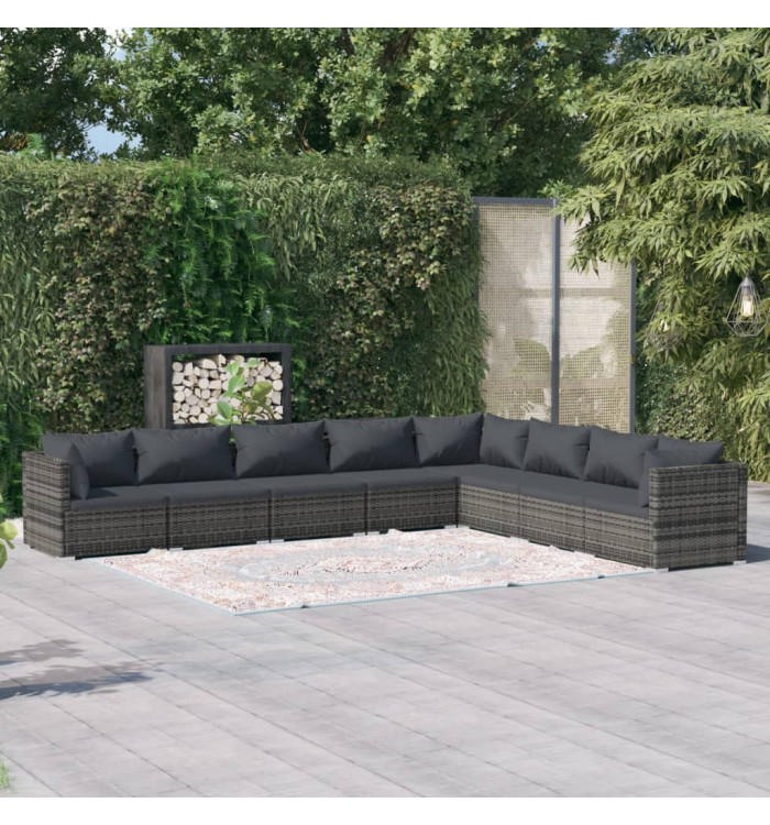 Salon de jardin 8 pcs avec coussins Résine tressée Gris | Mobilier & Déco